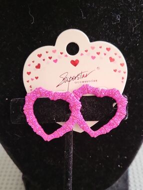 Superstar Accessories Pink Rhinestone Heart Earrings 1" L